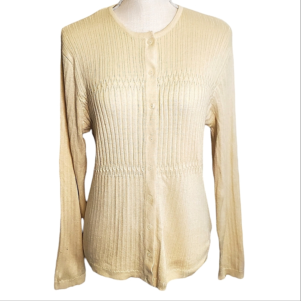 OUTLANDER | Women's vintage cream rib-knit cardigan sweater. Size large.